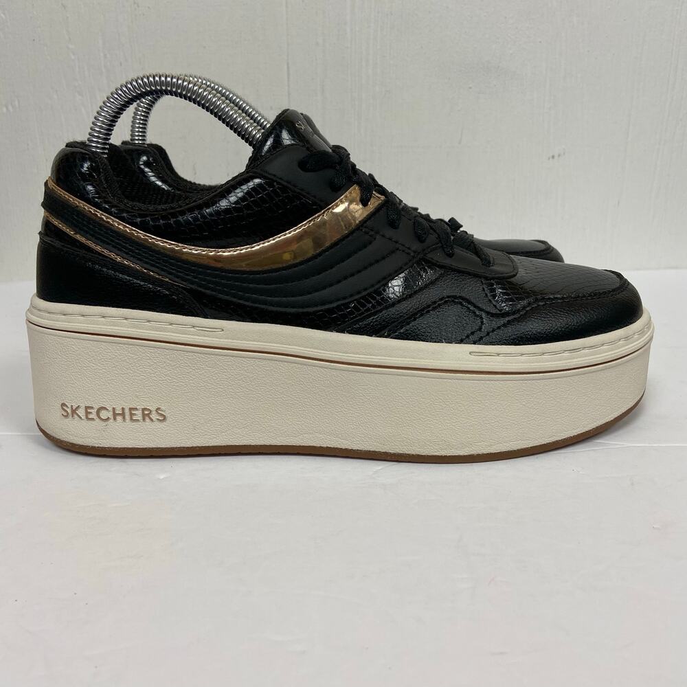Skechers Women's Paloma Lifted Glow Black Rose Gold Sneaker Size 9.5 NWOB